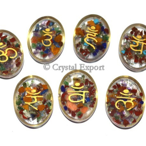 Best Value Orgone <b>Chakra</b> Stone Sanskrit Oval <b>Set</b> Agate Feng Shui Carved Engraved Healing Art Collectible - Product Image 1
