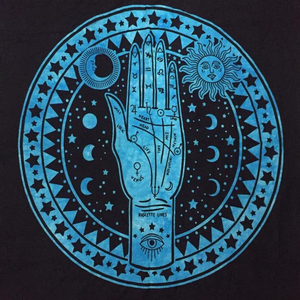 Tapiz quiromancia Humsa pequeño cartel colgante de pared estilo Art Deco impreso azul 100% algodón étnico por consignadores indios - Product Image 2