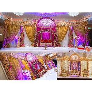 มงกุฎเวทีงานแต่งงานใยทองพรีเมียม ดีไซน์หรูหรา ตกแต่งเวทีงานแต่งงาน แกะสลัก 3 มิติ ฉากหลังงานแต่งงานสีทอง สไตล์อเมริกัน - Product Image 1