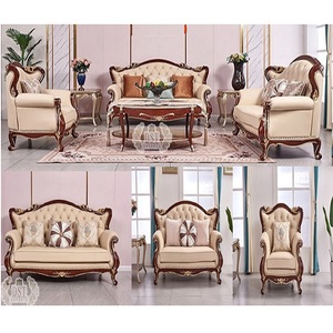 Juego de Sofás de 7 Plazas Perfecto para el Hogar, Juego de Muebles de Madera de Teca Antigua para Sala de Estar, Juego de Sofás con Acabado Marrón Clásico - Product Image 1
