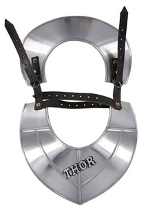 Protector de Cuello Medieval de Acero Calibre 18 con Placa Plateada y Correa de Cuero, Cuello Alto - Product Image 4