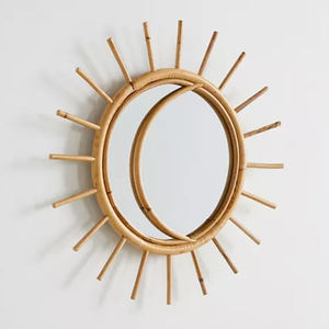 Mini espejo de pared de ratán de sol tejido Vintage decoración del hogar espejo de ratán bohemio para hoteles y restaurantes estilo tradicional - Product Image 2
