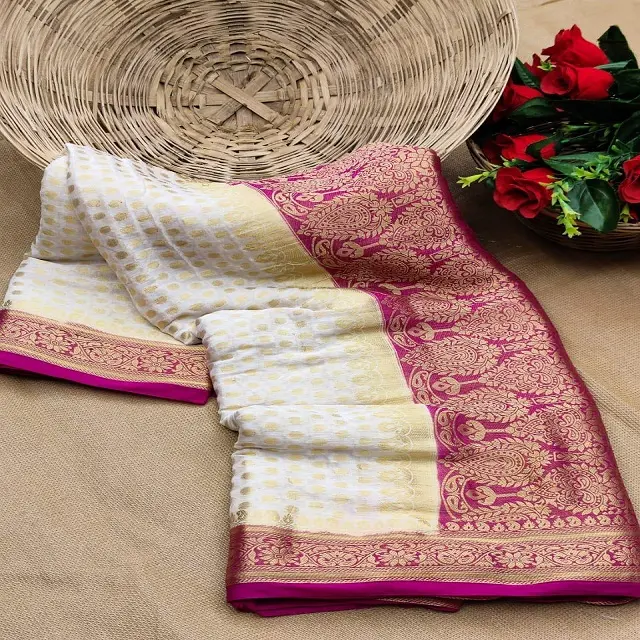 Шелковый ткацкий сари Khadi georgette banarasi