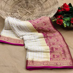 Saree ผ้าร่มผ้าไหม Khadi Georgette Banarasi