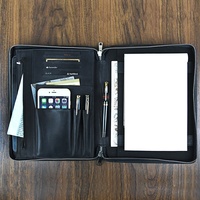 Cartera de cuero, cierre de cremallera Bloc de notas de cuero Portadocumentos con soporte para teléfono Carpeta organizadora de negocios para estuche de viaje