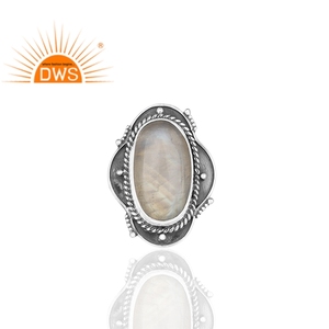 Anillo de declaración de piedras preciosas de piedra de luna de arcoíris Natural de Plata de Ley 925, joyería para mujer, regalo para ella - Product Image 2