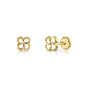 Pendientes de moda de oro sólido de 9K para mujer y niño, 10K, 14K, 18K, flor de CZ, Clip para la oreja, tornillo trasero hecho en España - Product Image 1