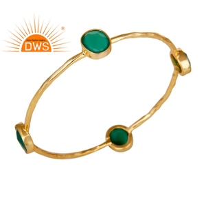 Brazalete de piedras preciosas de ónix verde para mujer, joyería de plata de ley 925, chapado en oro de 18k, joyería de plata al por mayor - Product Image 1