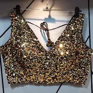 เสื้อส่าหรีปักเลื่อมสีดำทอง ดีไซน์ล่าสุด - Product Image 2