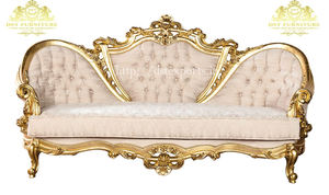 Juego de Sofás Victorianos con Acabado Dorado para Sala de Estar, Sofá Victoriano Color Marfil y Dorado para Sala de Estar, Sofá Clásico con Respaldo de Cristal y Capitoné - Product Image 3