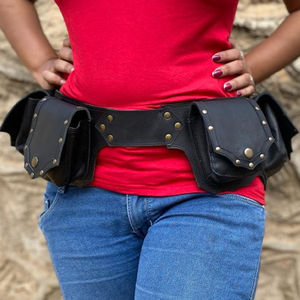 Handmade Real Cowhide Leather Utility Fanny Pack Belts Unisex 100% Genuine Leather Multi-Pocket Festival & Steampunk Waist <b>Bags</b> - Product Image 1