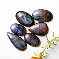 Pendentifs en labradorite naturelle en forme de croissant, perles qui brillent dans le noir, cabochons en verre photochromique violet, effet de couleur changeante, 20-40mm, pour la fabrication de bijoux