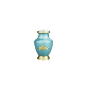 Beautiful Blue & Gold Dolphin Engraved Baby <b>Keepsake</b> Urn American Style Biodegradable 3 Cubic Inch Capacity - Product Image 1
