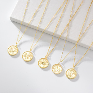 เครื่องประดับผู้หญิงคุณภาพสูง เงินแท้ 925 ชุบทอง 14k 18k จี้รูปเหรียญจักรราศี สร้อยคอ - Product Image 1
