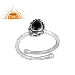 Ónix negro Natural en forma de pera de piedras preciosas de plata oxidado fabricante del anillo 925 Plata libre anillo de tamaño para las damas, regalo de la joyería - Product Image 1