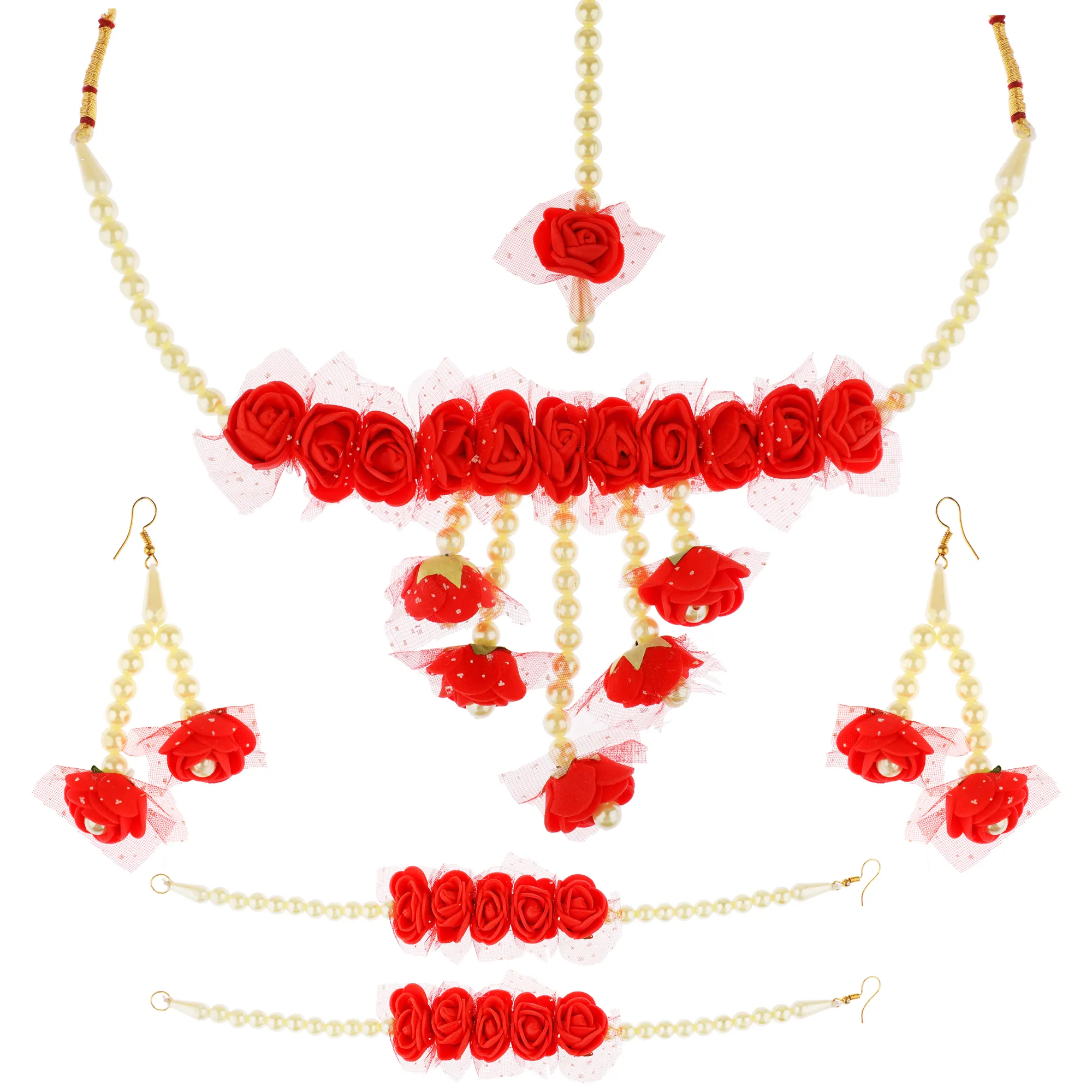 女性のためのファッション赤い花のブライダルネックレスセット