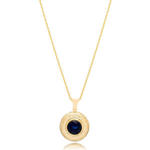 Traditional Charm Deep Blue <b>Sapphire</b> Pendant Turkish Wholesale 925 Sterling Silver Jewelry - Product Image 1