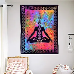 Tapisserie 3d psychédélique bohémien, 7 Chakras, pour méditation, Yoga, tenture murale, coton, drap de lit multicolore,