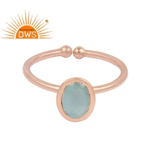 Oval Cut Natural Aqua Chalcedony Gemstone Ring Jewelry Manufacturer Rose Gold 925 Sterling Silver Dainty Ring Jewelry - Product Image 1