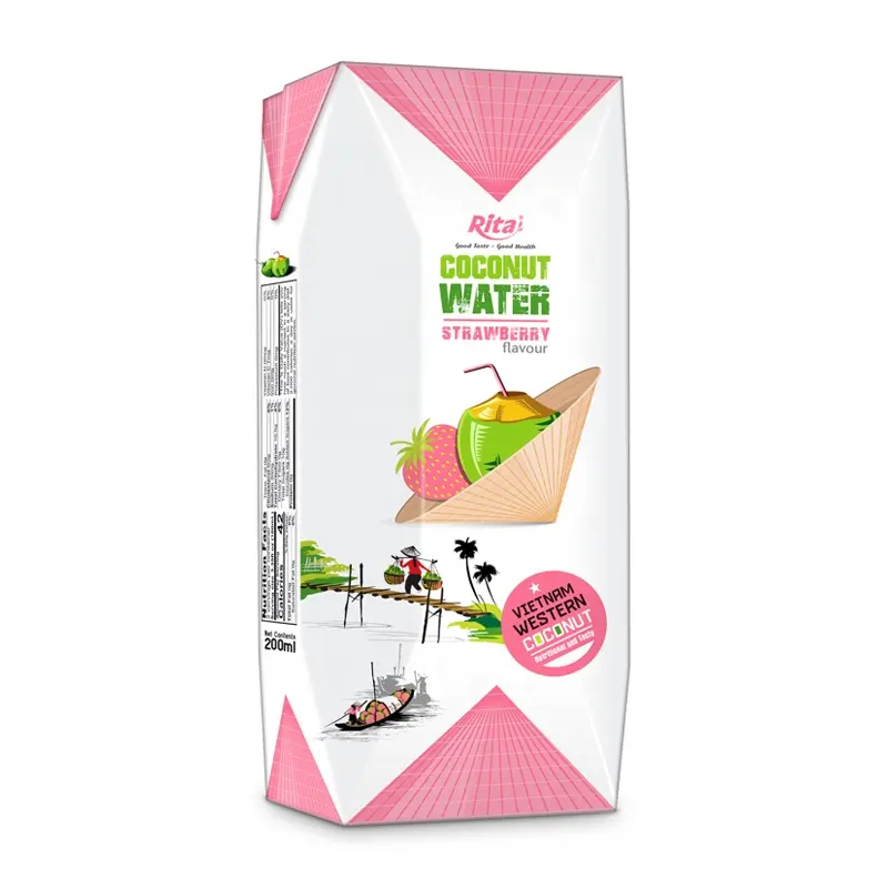 Fabricante Vietnam Soft Dink Strawberry Flavor OEM 200ml Coconut Water caixa de papel de embalagem personalizada Entrega rápida e qualidade