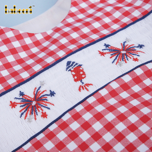 Babeeni Combinaisons de luxe pour bébés garçons en Spandex/Coton, motif feux d'artifice de l'Indépendance, smockées, ignifuges, pour l'été, OEM ODM Personnalisé - Product Image 5