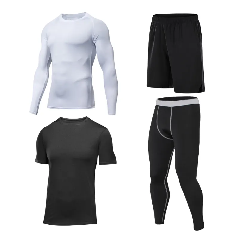 Traje de compresión en blanco de alta calidad para hombre, camiseta de color, pantalones cortos, mallas, chándal ajustado, chándales de fitness lisos para invierno