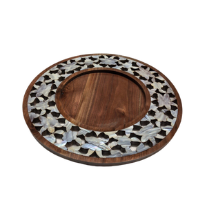Plateau rond en nacre fabriqué à la main de haute qualité Ramadan plateau de service incrustation fabriqué au Vietnam en gros plateau en bois de taille personnalisée - Product Image 1