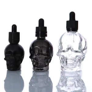 Botella de espray de aceite para Barba, botella de vidrio esmerilada con forma de Calavera, color negro, 30 ml, 30 ml, 60ml, 1 onza, 2oz, 120ml