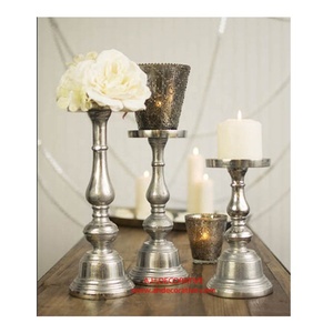 Mesa decorativa de aluminio y plata para boda, centro de mesa, candelabro, pilar para T, soporte de vela de Metal ligero, en venta - Product Image 3