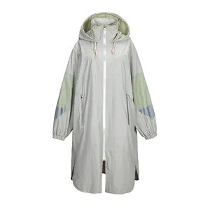 Parka larga de primavera para mujer, chaqueta de lluvia para exterior, talla grande, extralarga, reflectante, con cremallera, empalme, gris, con capucha