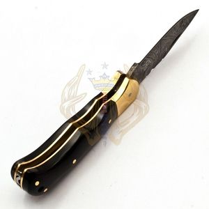 Best Quality Damascus Folding <b>Knife</b> with Bull Horn Handle Beautiful Customized Folding <b>Knife</b> OEM Name Logo Camping Gift for Men - Product Image 4