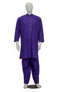 Shalwar Kameez Traditionnel Brodé Uni pour Homme, Tissu 100% Coton Confortable et Respirant, Idéal pour les Fêtes - Product Image 4
