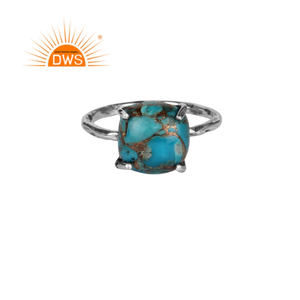 Juego de gemas de cobre turquesa Natural, anillo bohemio de Plata de Ley 925 oxidado, proveedor de joyería - Product Image 1