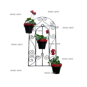 Design atraente tamanho grande plantador personalizado forma ferro forjado pendurado plantador stand para interior vaso de flores