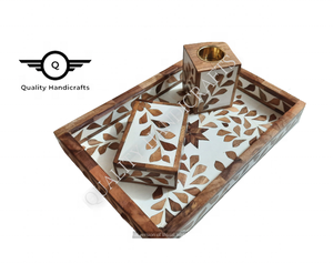 Wholesale Quality Handicrafts Custom-Size Epoxy <b>Resin</b> River Mango Wood Serving Tray Bone Pearl Mother <b>Pine</b> Metal Handle Hotels - Product Image 3