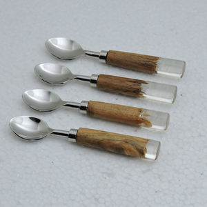 El mejor diseño de mango de madera y resina Juego de cucharas de té Hecho EN LA India Espejo de acero inoxidable pulido para obsequios - Product Image 4