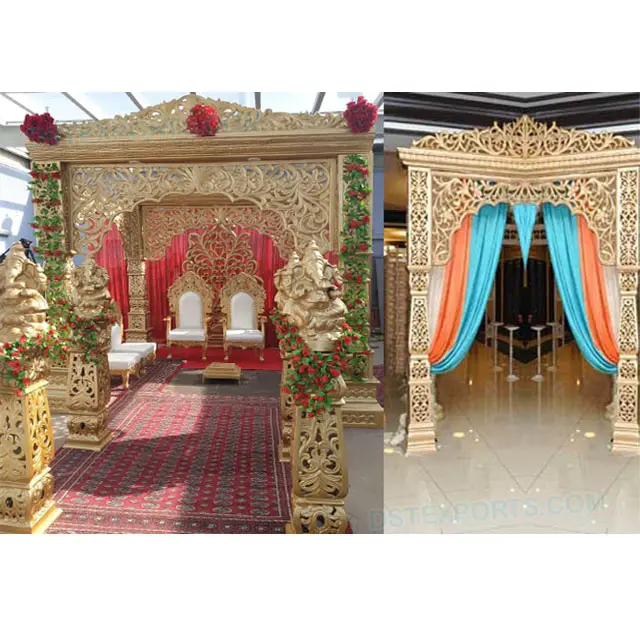 Mandap de bollwood para boda, aspecto elegante de boda de Alemania, Mandap dorado, estilo Jodha Akbar, decoración