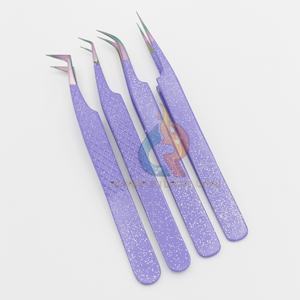 Private Label Paars Glinsterde Roestvrijstalen Wimper Verlenging Pincet Puntige Multi-Tool Set Met De Hand Getest Valse Wimper - Product Image 1