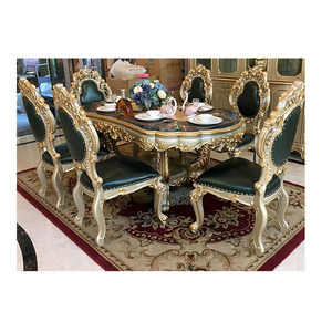 Ensemble de meubles de salle à manger en teck massif moderne, fait à la main, design italien sculpté en or, taille personnalisée, construction durable, DSTEXPORTS - Product Image 1