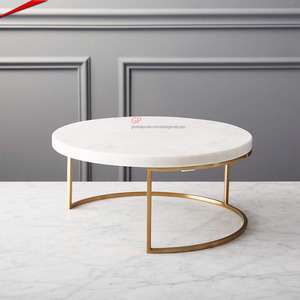 Soporte para servir pasteles de 2 niveles hecho a mano con parte superior de mármol natural base chapada en oro para decoración de bodas y fiestas 2025 - Product Image 3