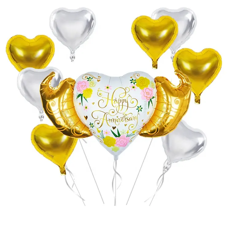 MTF all'ingrosso felice anniversario con palloncini in elio a forma di cuore Set decorazione per feste