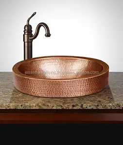 Двойная настенная раковина из чистой меди для ванной комнаты и кухни с медным порошковым покрытием, круглый дизайн для мытья
