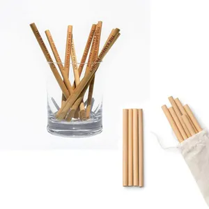 Eco-friendly Natural Bamboo Straws With Coconut Spoon Cleaning Brush High Quality Vietnam Logo Drinking Bambo Straw