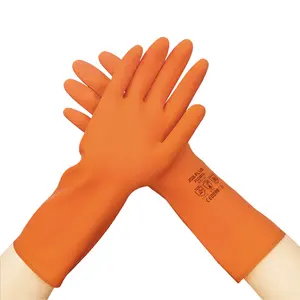 Construction site industrial safety PPE thick orange rubber gloves for infrastructure maintenance furniture wood timber handling