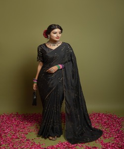 Heavy Embroidered Saree for Indian Women Party Wear Collection in All Sizes Colors Ready-Made Apparelgarment Net <b>Fabric</b> Modal - Product Image 2