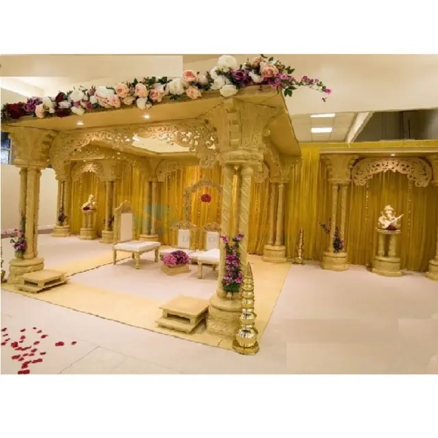 Unico matrimonio triplo pilastro Akshara mandrap elegante triplo palo in legno Set di mandrap per matrimonio Gujarat Set di mandrap per matrimonio tradizionale