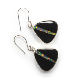 Ensemble de boucles d'oreilles en forme de fantaisie en argent sterling 925 Opale synthétique Onyx noir Mariages Fêtes Cadeaux Bello Opale Gemstone Diamond Main - Product Image 2