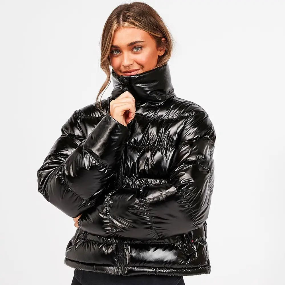 पूर्ण काले रंग सर्दियों उपयोग महिलाओं जिपर Puffer जैकेट नवीनतम गुणवत्ता नई शैली Puffer जैकेट
