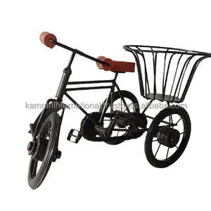 Hot Selling Iron And Wood Cycle Rickshaw Flower Vase Toy Antique Black