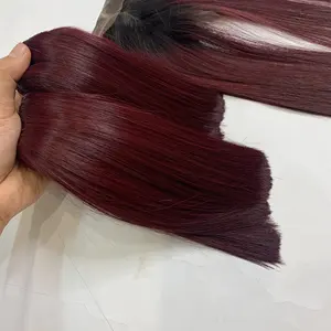 Super double Bone Straight red wine color human hair, 100 virgin raw vietnamese hair,super double drawn vietnamese hair
